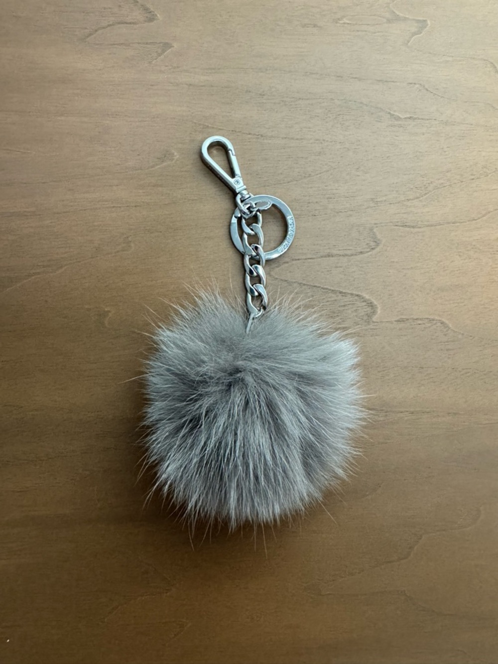Michael Kors Gray Fur Pom Pom Keychain with Silver Hardware